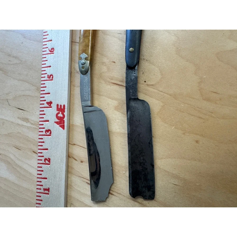 Vintage Straight Razor Lot Sheffield Steel Yellow Marbled & Black Handle Razors